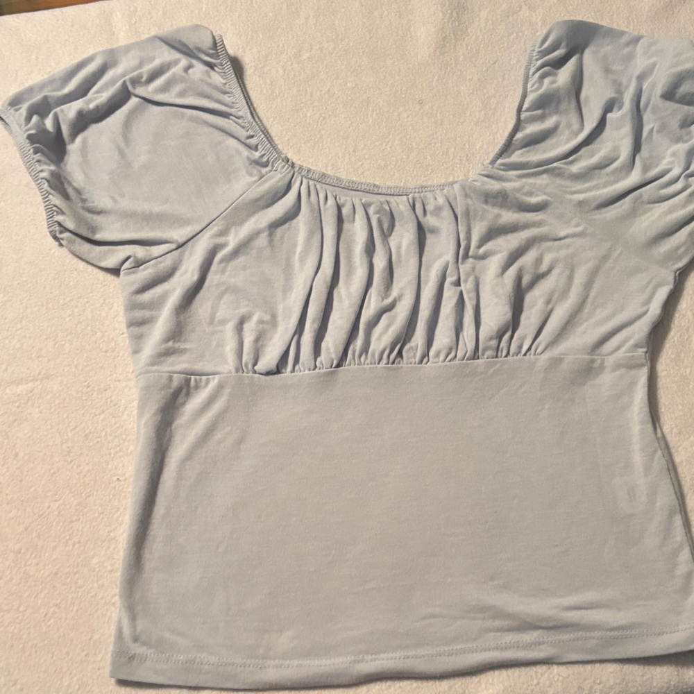 SO Light Blue Ruched Scoop Neck Crop Top